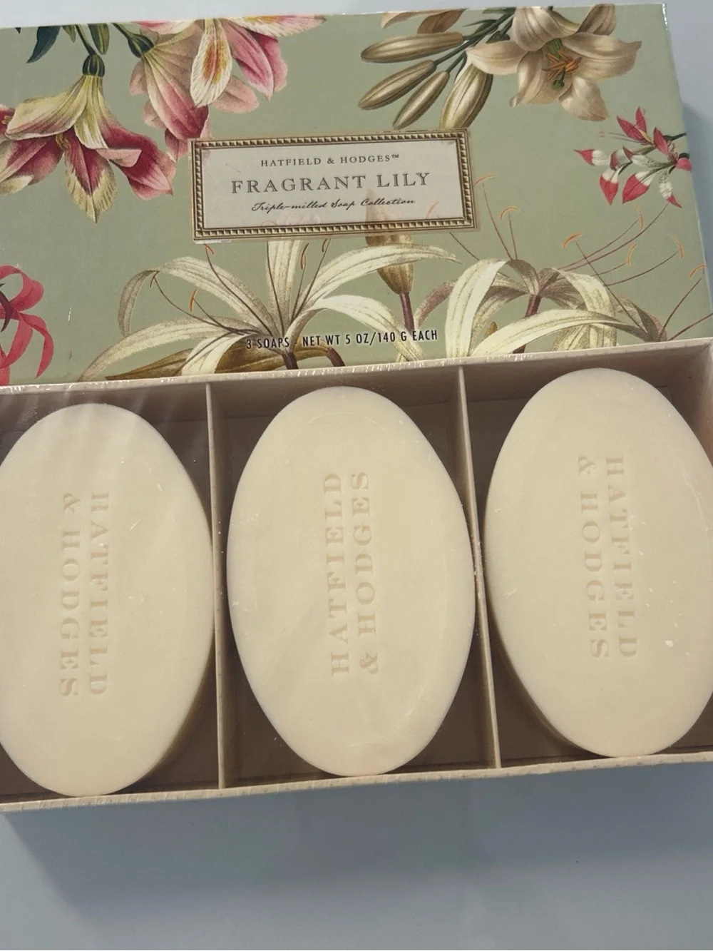 HATFIELD & HODGES Fragrant Lily TRIPLE MILLED SOAP COLLECTION 3 BARS SOAP SETNEW